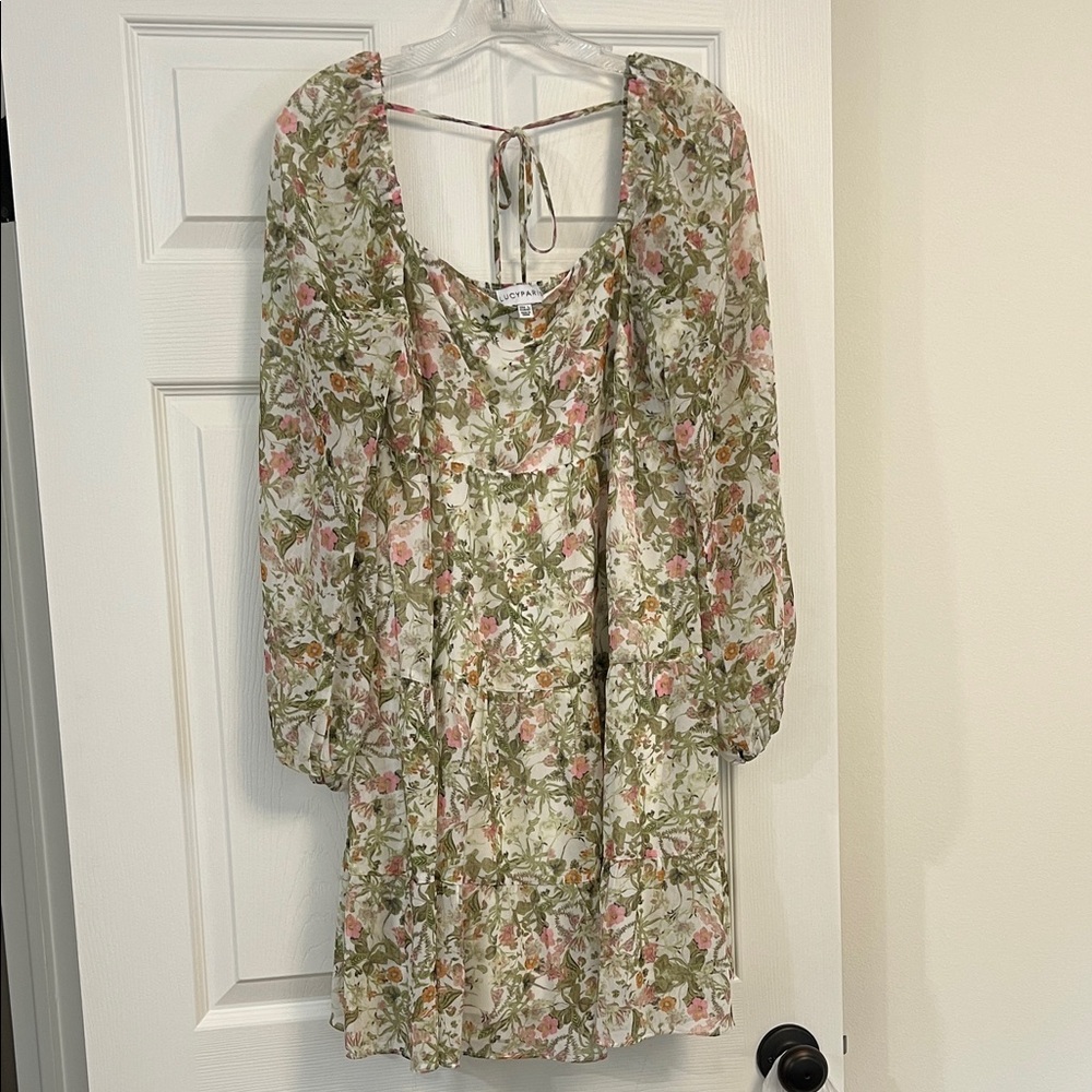 Lucy Paris Floral Mini Dress in Cream, Olive & Blush